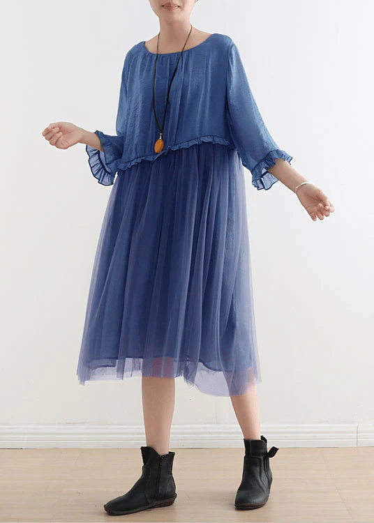 2025 blue flower Tull Maxi dresses patchwork chiffon Summer Dresses - Image 7