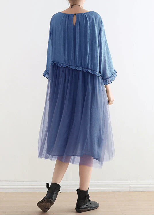 2025 Blue-green leaves Tull Maxi dresses patchwork chiffon Summer Dresses - Image 17