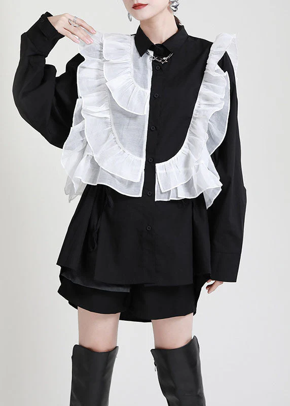 2025 Royal Blue Ruffles Asymmetrical Shirt Dress-Limited Stock - Image 2