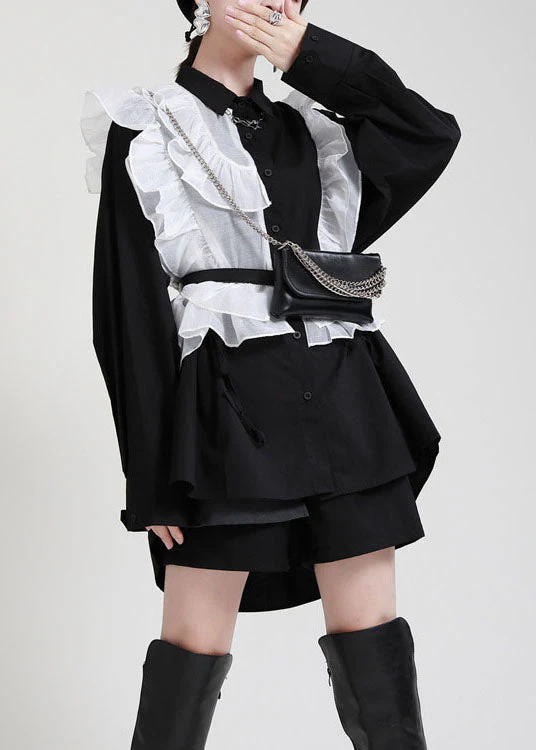 2025 Royal Blue Ruffles Asymmetrical Shirt Dress-Limited Stock - Image 4