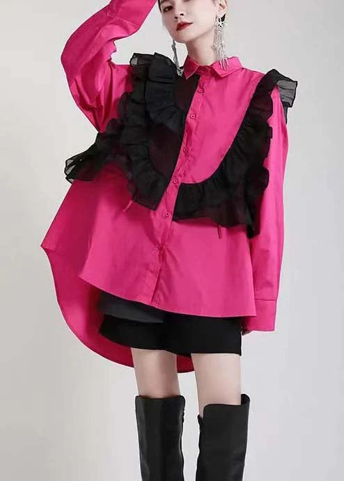 2025 Royal Blue Ruffles Asymmetrical Shirt Dress-Limited Stock - Image 5