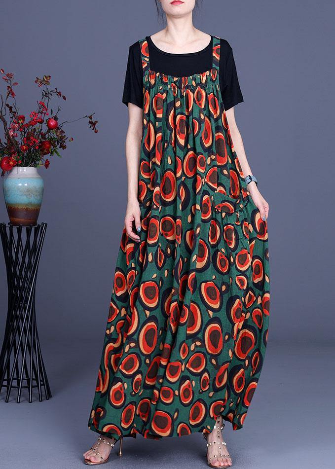 2025 Summer Printed Dress Rayon Irregular Suspender Skirt + Black T-Shirt Two Piece Set - Image 2