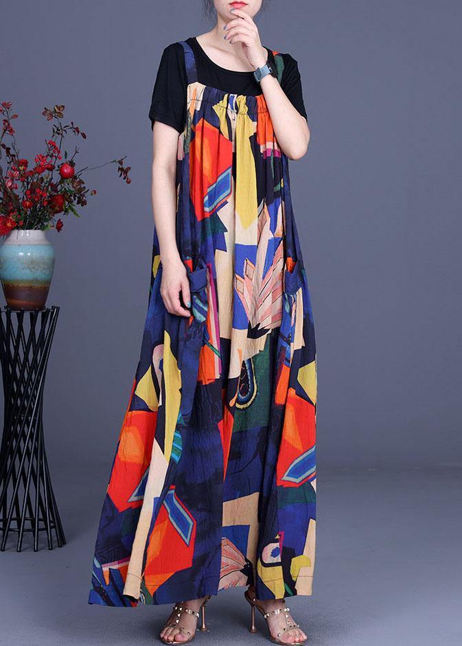 2025 Summer Printed Dress Rayon Irregular Suspender Skirt + Black T-Shirt Two Piece Set - Image 3