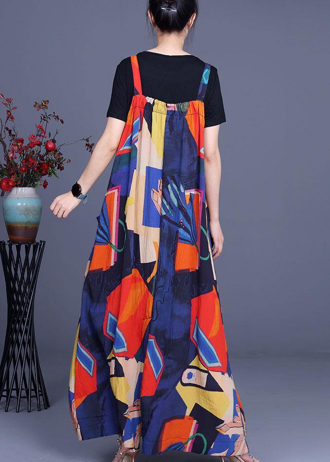 2025 Summer Printed Dress Rayon Irregular Suspender Skirt + Black T-Shirt Two Piece Set - Image 4