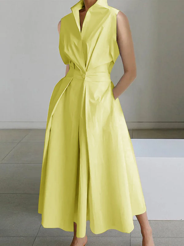 2025 Pink Peter Pan Collar Pockets Cotton Dress Sleeveless - Image 6