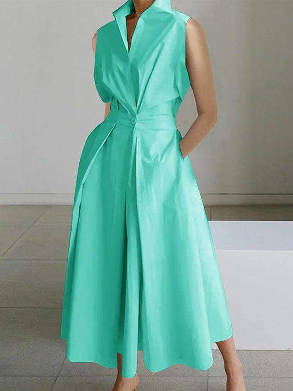 2025 Pink Peter Pan Collar Pockets Cotton Dress Sleeveless - Image 7
