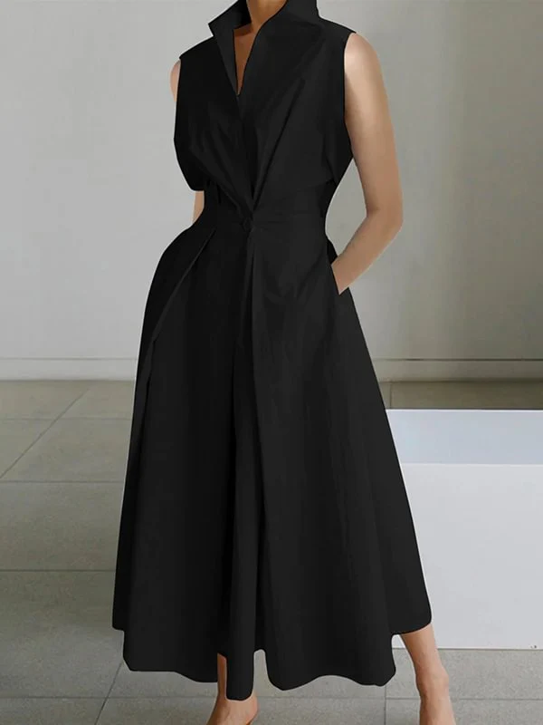 2025 Pink Peter Pan Collar Pockets Cotton Dress Sleeveless - Image 8
