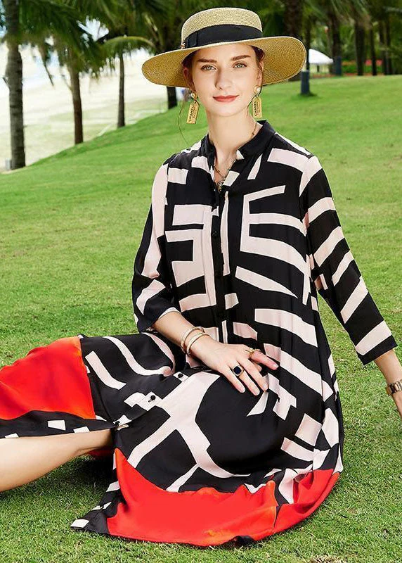 2025 Summer Colorblock Patchwork Print Holiday Dresses Silk Coat - Image 2