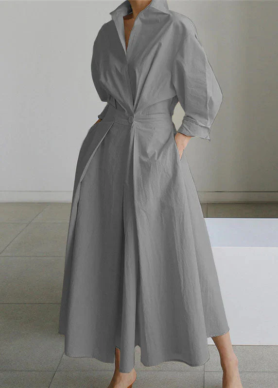 2025 Yellow Peter Pan Collar Pockets Cotton Dress Long Sleeve - Image 2