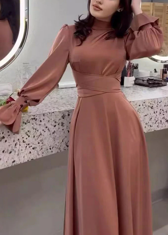 2025 Autumn Elegant Waist Cinching Silk Long Dress - Image 3