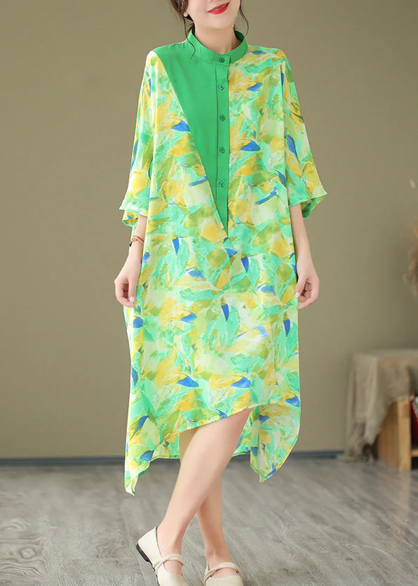 2025 Summer New Green Spliced Tie Dyed Shirt Dress - Image 2