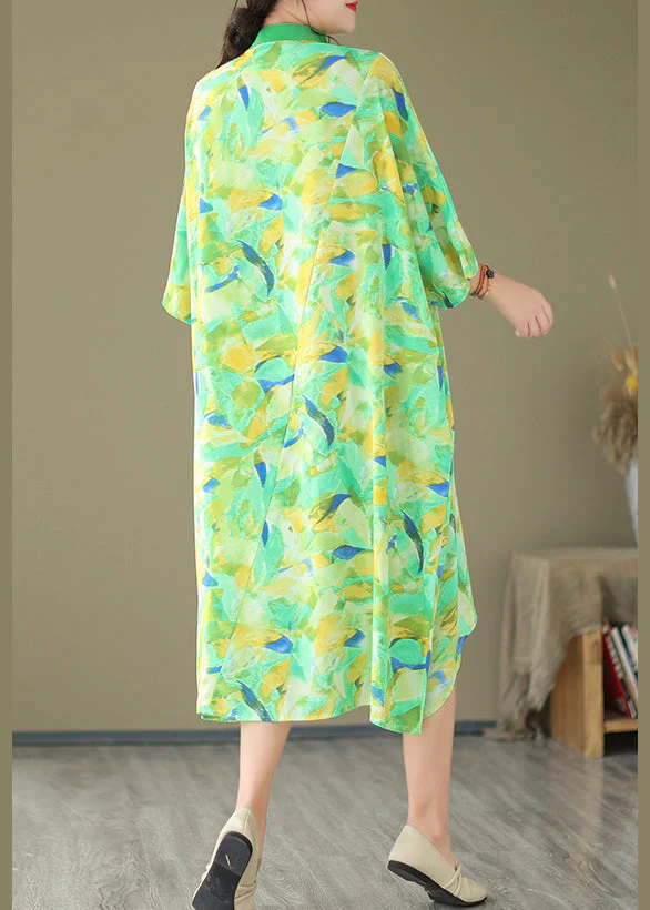 2025 Summer New Green Spliced Tie Dyed Shirt Dress - Image 4