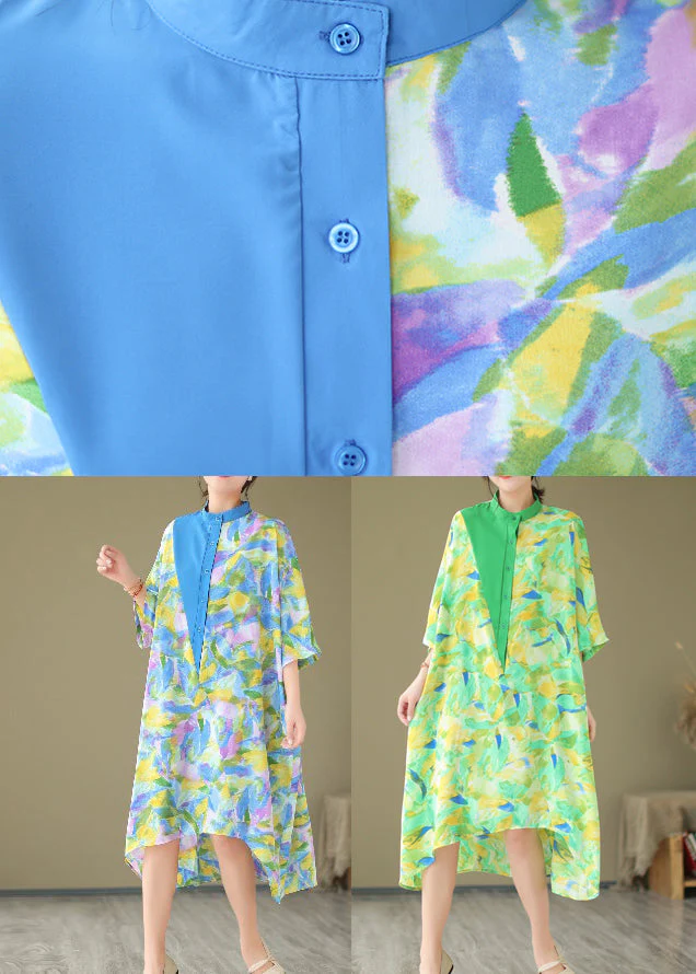 2025 Summer New Green Spliced Tie Dyed Shirt Dress - Image 5