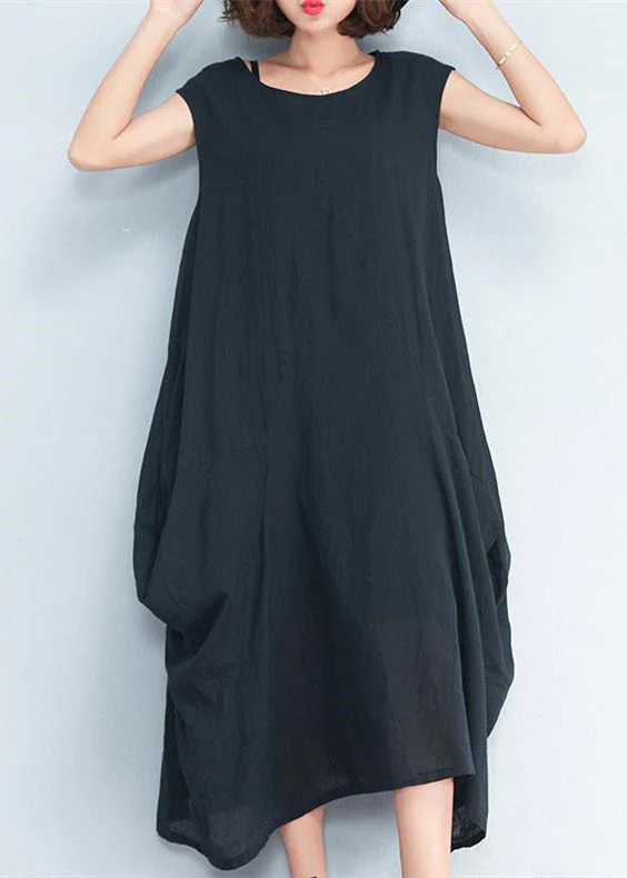 2025 Blue Flowers natural cotton polyester dress oversize sleeveless traveling dress Elegant kaftans - Image 3