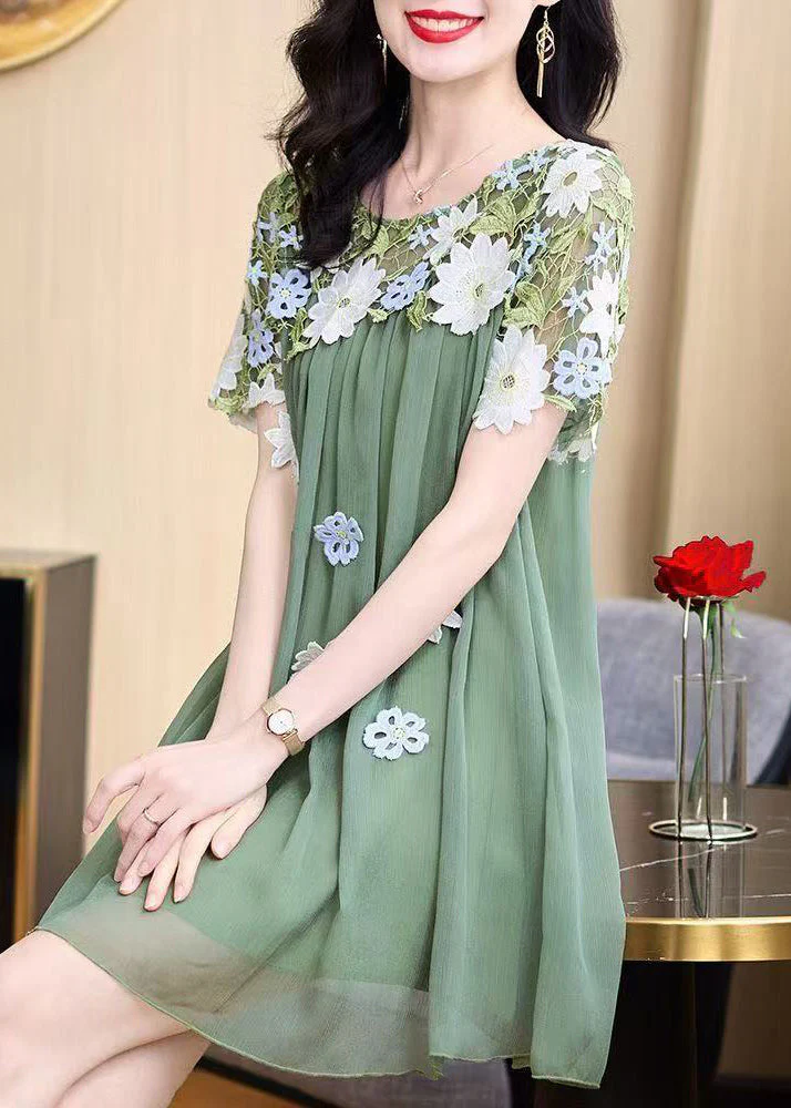 2025 New Flower Decorated Lace Splicing Chiffon Dress Summer - Image 2