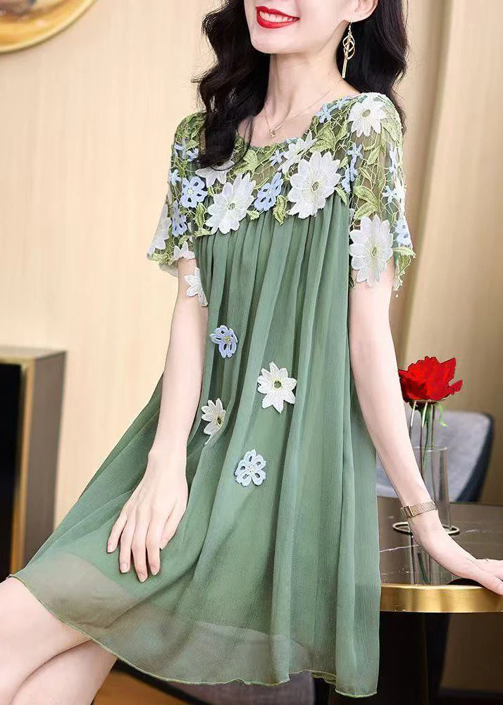2025 New Flower Decorated Lace Splicing Chiffon Dress Summer - Image 3