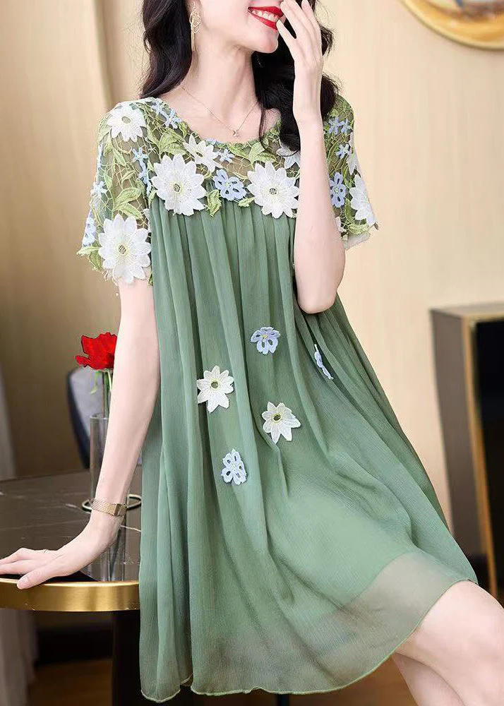 2025 New Flower Decorated Lace Splicing Chiffon Dress Summer - Image 4