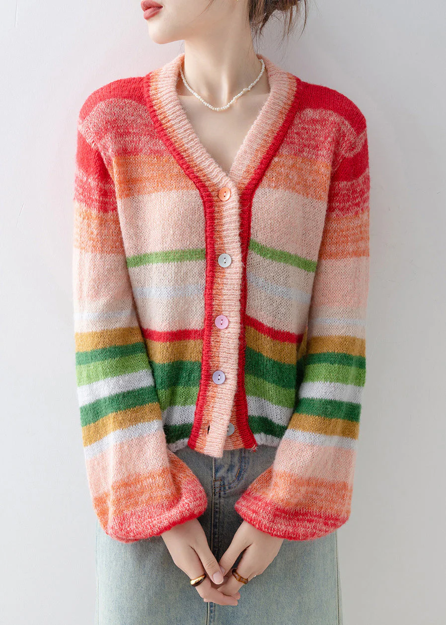 2025 New V Neck Striped Button Knit Cardigans Spring - Image 2