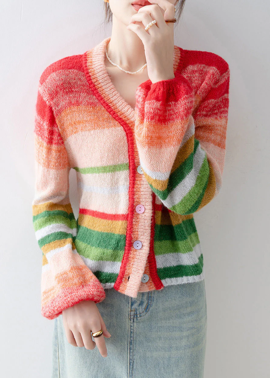 2025 New V Neck Striped Button Knit Cardigans Spring - Image 3