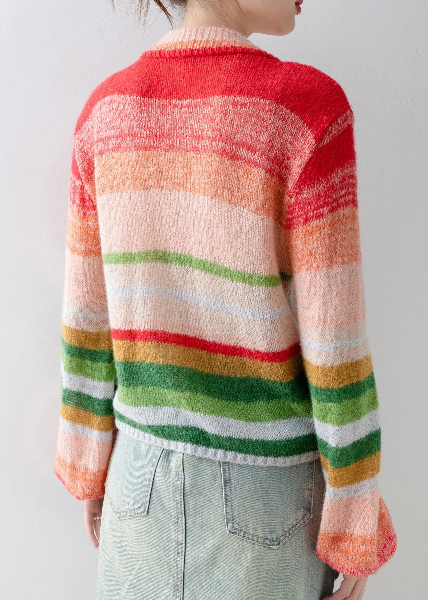 2025 New V Neck Striped Button Knit Cardigans Spring - Image 5