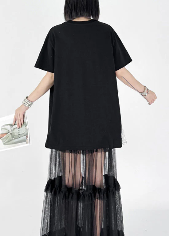 2025 Summer New Black Embroidered Wings T-Shirt Dress - Image 4