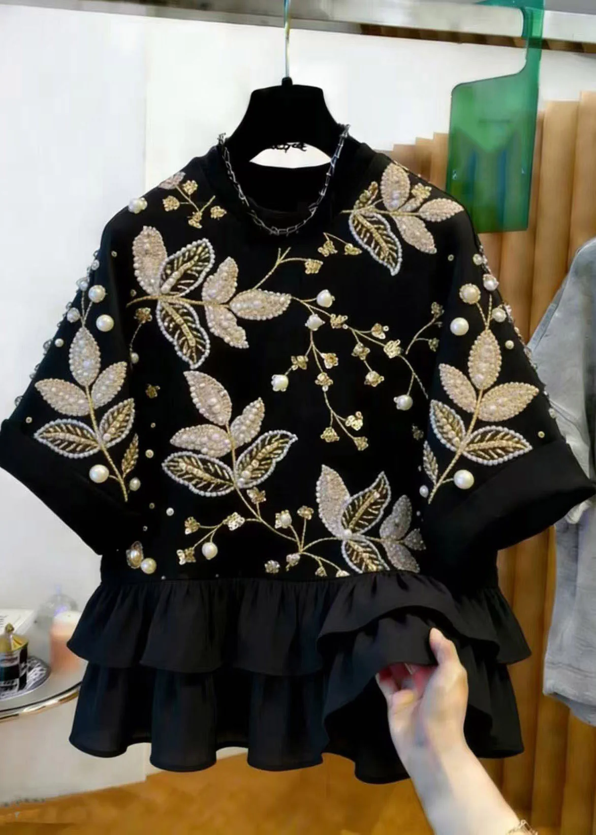 2026 New Black Nail Bead Patchwork T Shirt Short Sleeve - Image 3