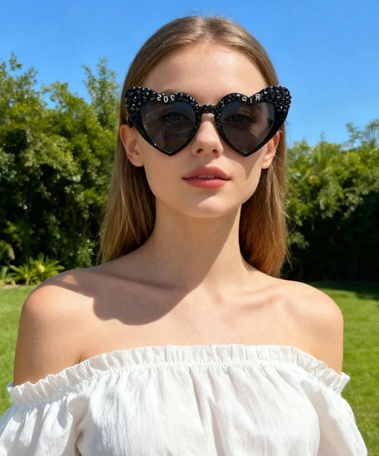 2026 New Black Resin Zircon Graphic Love Sunglasses - Image 3