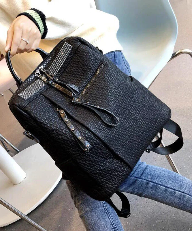 2026 New Casual Black Faux Leather Backpack