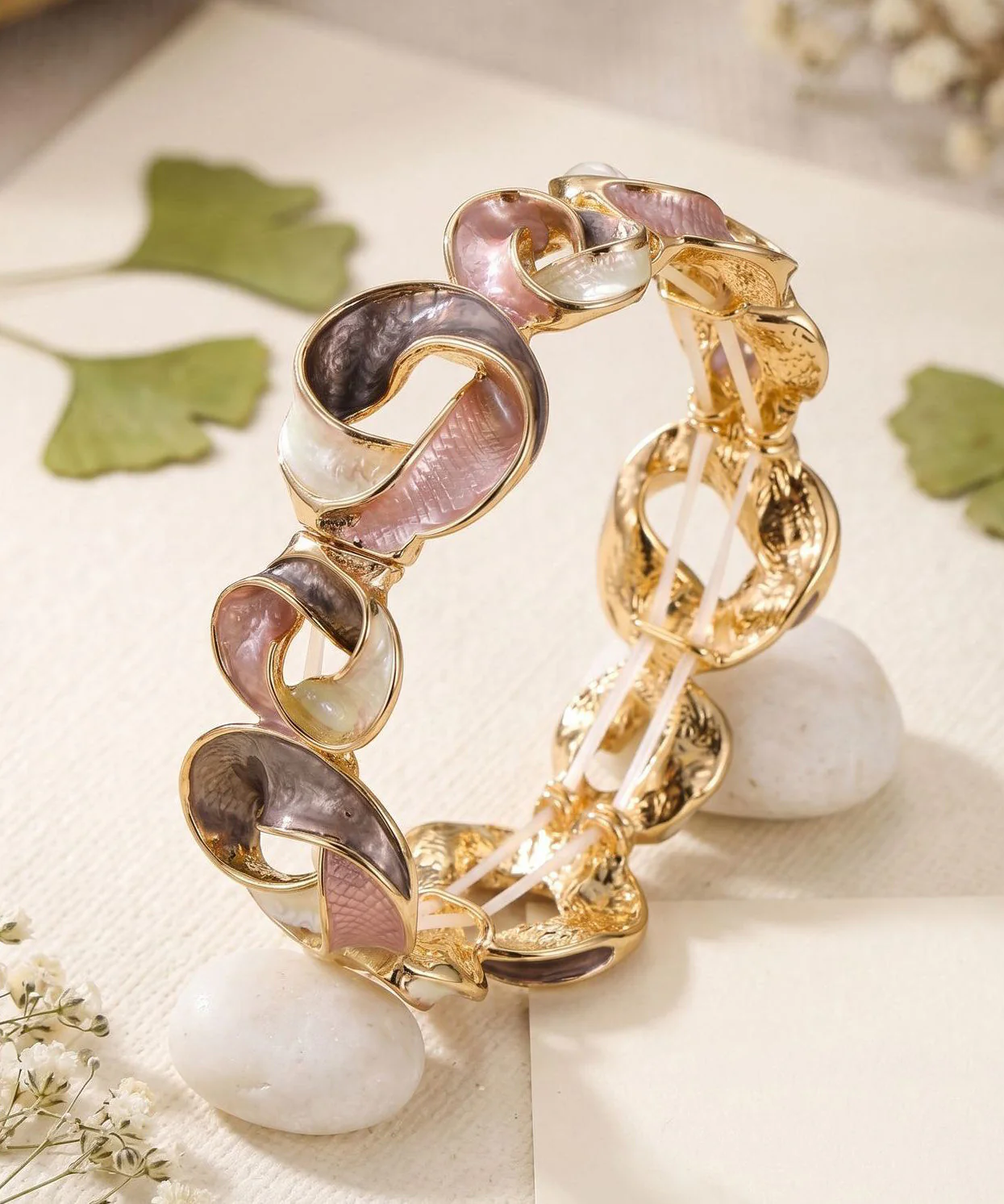 2026 New Coffee Alloy Hollow Out Floral Bangle - Image 5