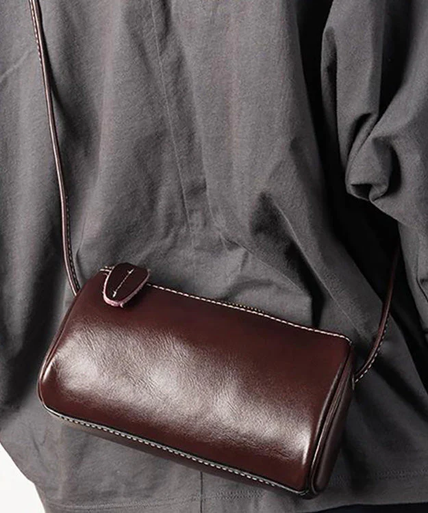 2026 New Coffee Calf Leather Round Crossbody Bag - Image 5