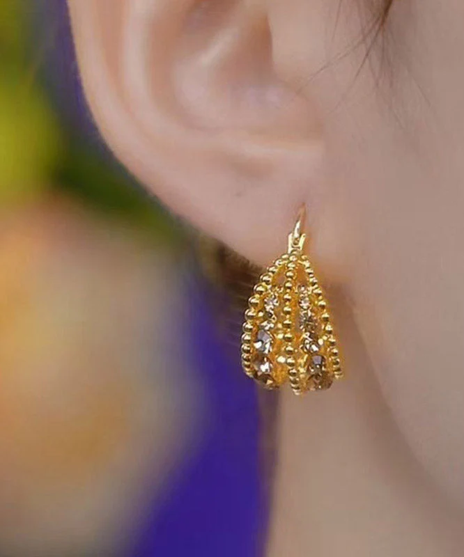 2026 New Gold Copper Overgild Zircon Hollow Out Basket Hoop Earrings - Image 2