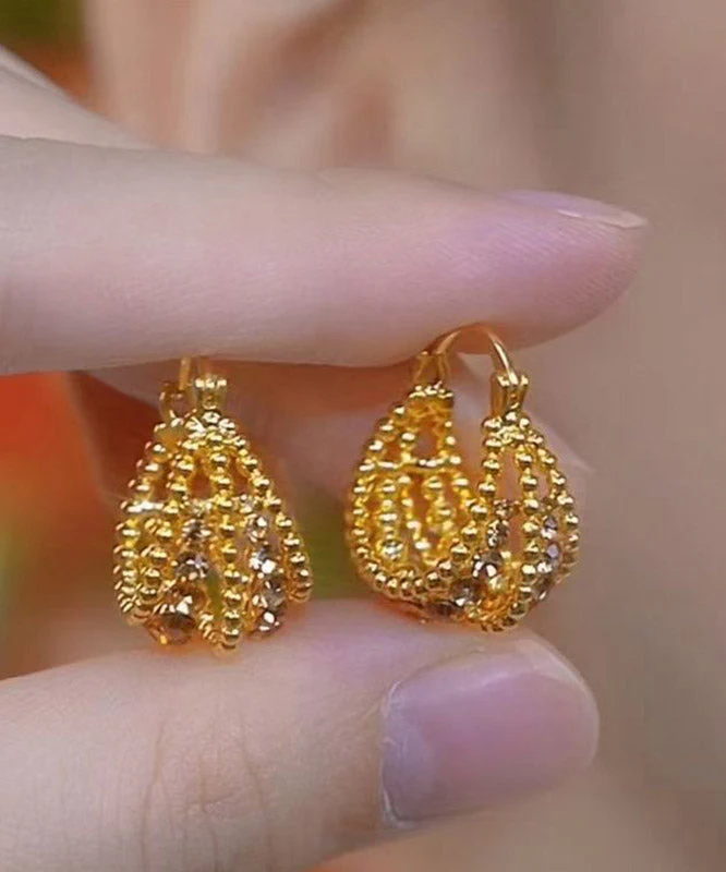 2026 New Gold Copper Overgild Zircon Hollow Out Basket Hoop Earrings - Image 3