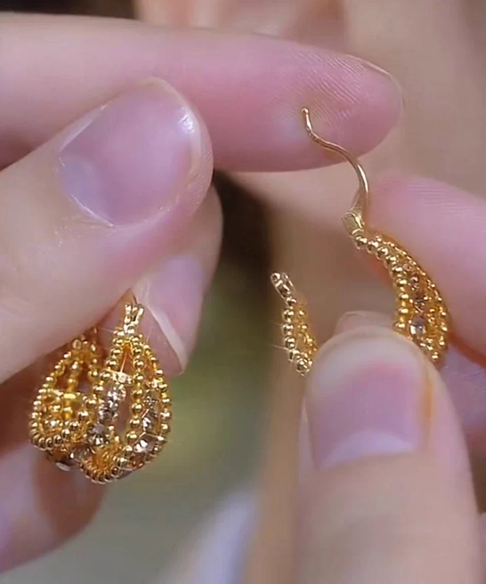 2026 New Gold Copper Overgild Zircon Hollow Out Basket Hoop Earrings - Image 4