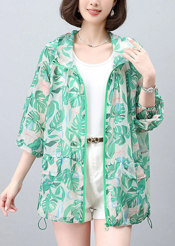2026 New Green Print Hooded UPF 50+ Coat Jacket Spring - Image 3