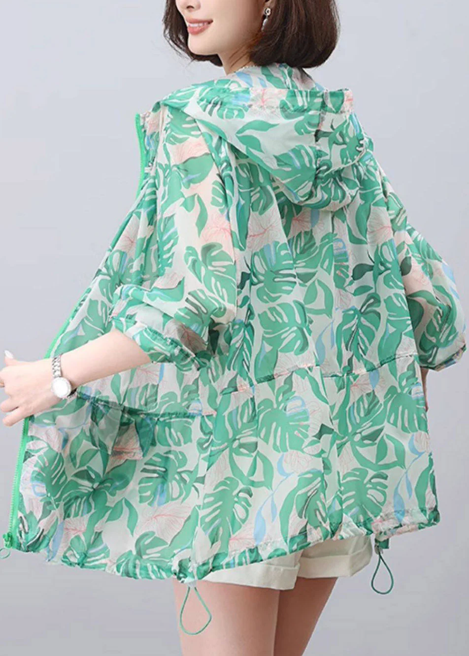 2026 New Green Print Hooded UPF 50+ Coat Jacket Spring - Image 4