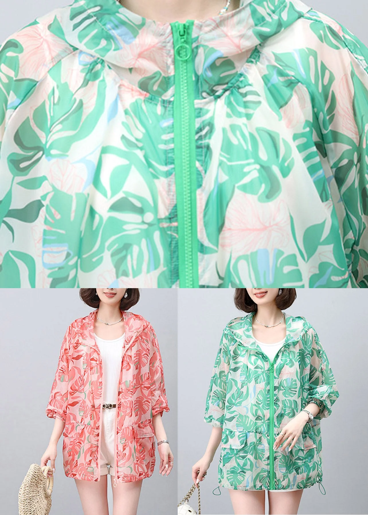 2026 New Green Print Hooded UPF 50+ Coat Jacket Spring - Image 5