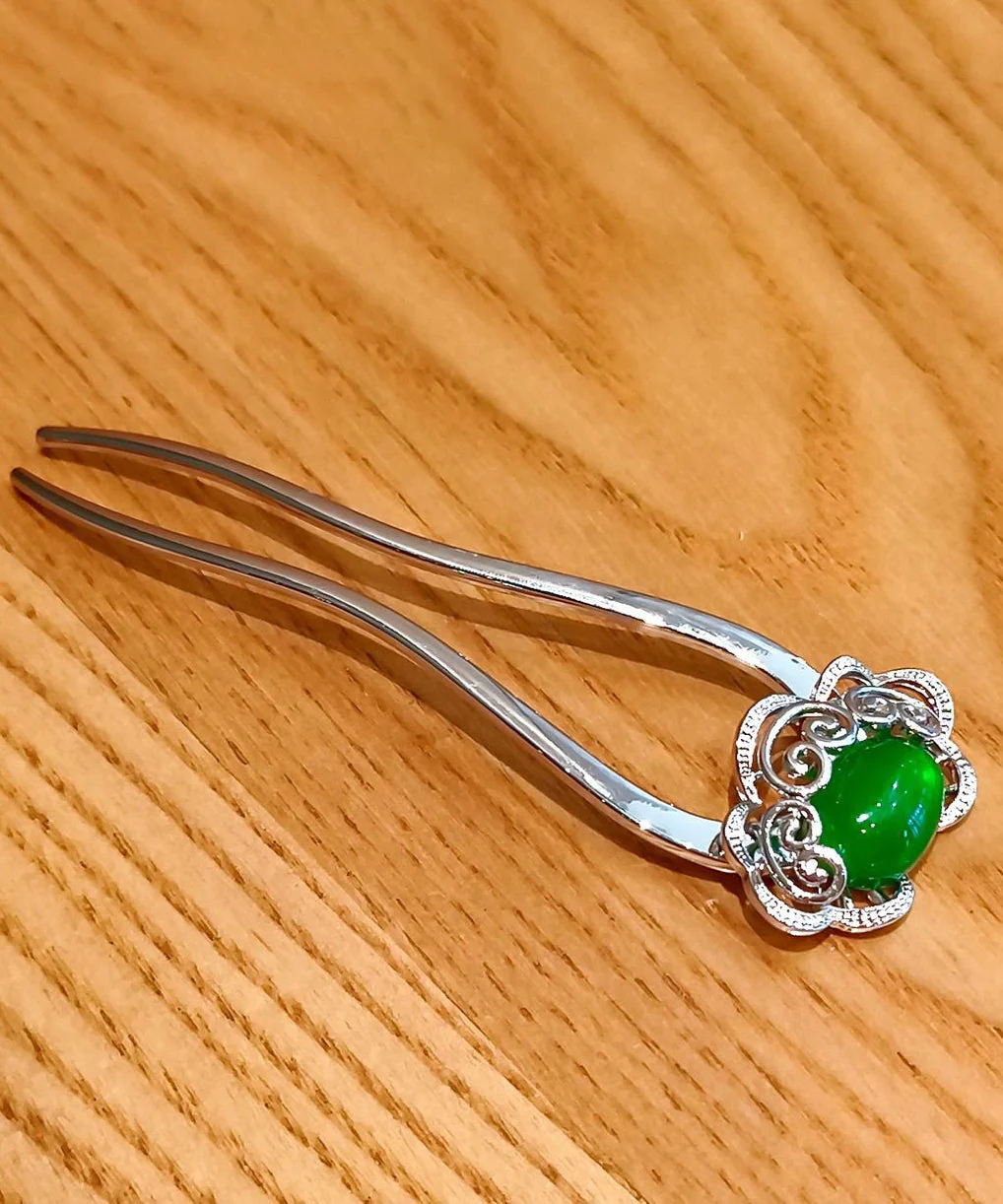 2026 New Green Stainless Steel Jade Ruyi Hairpin - Image 3