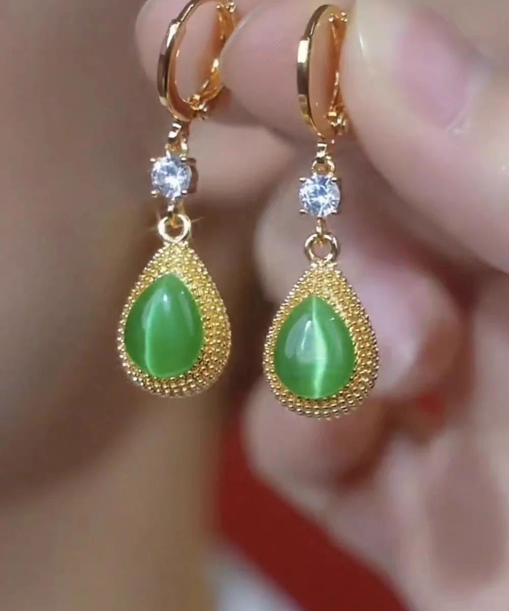 2026 New Green Sterling Silver Overgild Zircon Jade Durian Drop Earrings - Image 3