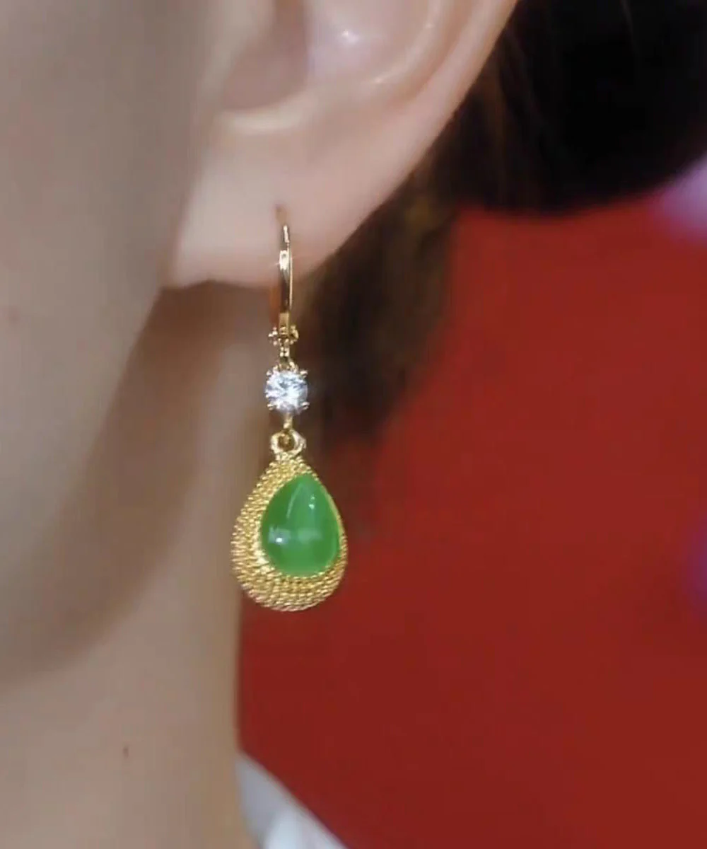 2026 New Green Sterling Silver Overgild Zircon Jade Durian Drop Earrings - Image 4