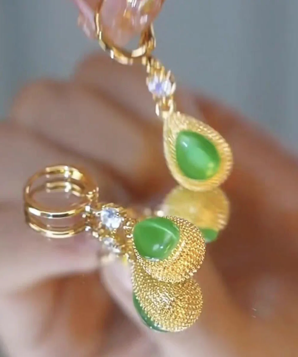 2026 New Green Sterling Silver Overgild Zircon Jade Durian Drop Earrings - Image 5
