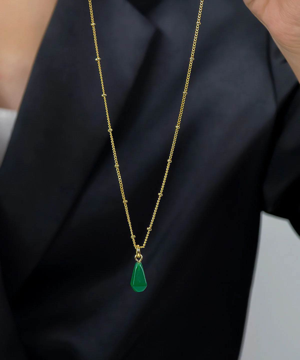 2026 New Green Sterling Silver Water Droplet Agate Pendant Necklace - Image 4