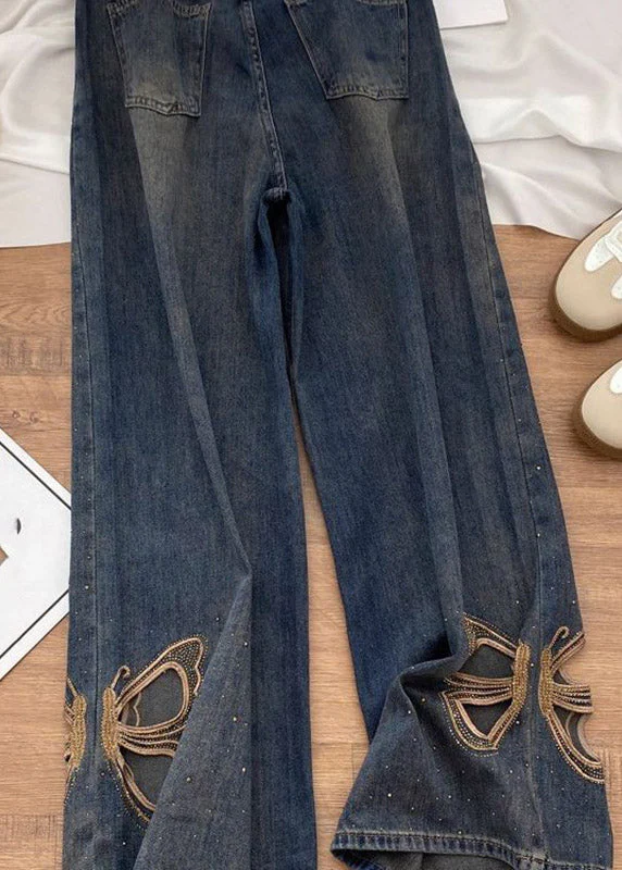 2026 New Hollow Out Butterfly Zircon Straight Jeans - Image 3