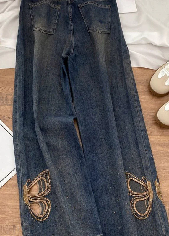 2026 New Hollow Out Butterfly Zircon Straight Jeans - Image 4