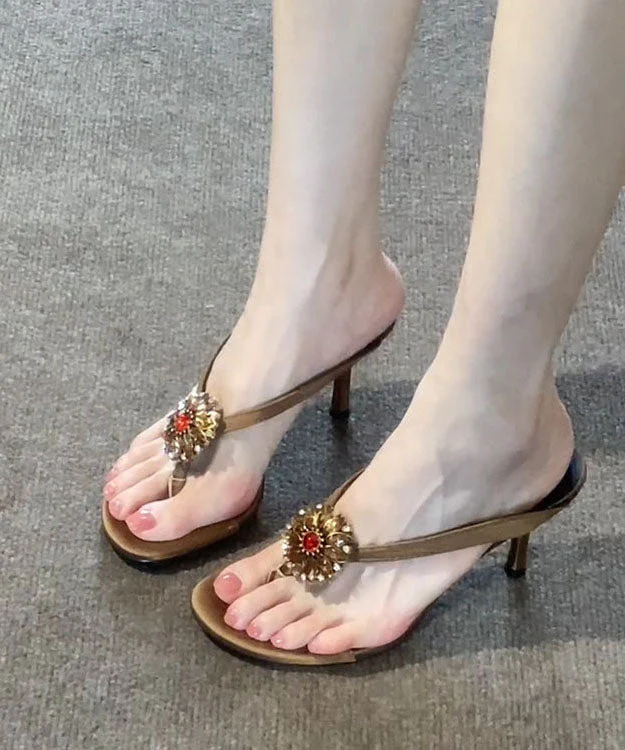 2026 New Nude Faux Leather Zircon Flip Flops - Image 3