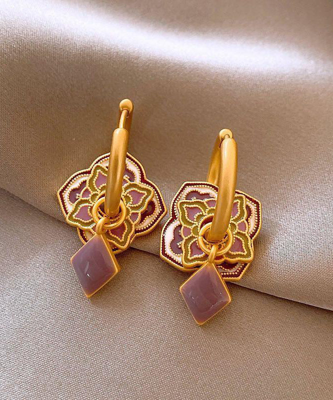 2026 New Purple Copper Alloy Enamel Hoop Earrings