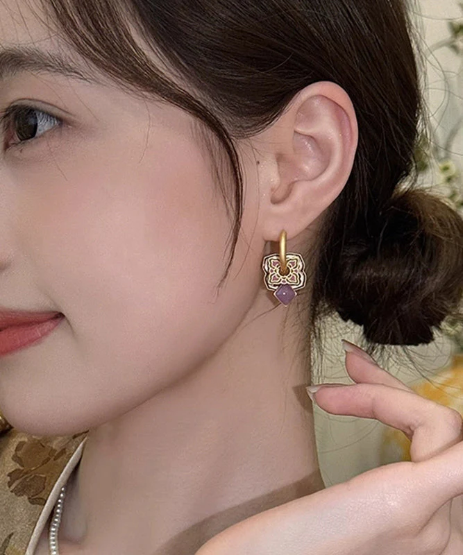 2026 New Purple Copper Alloy Enamel Hoop Earrings - Image 2