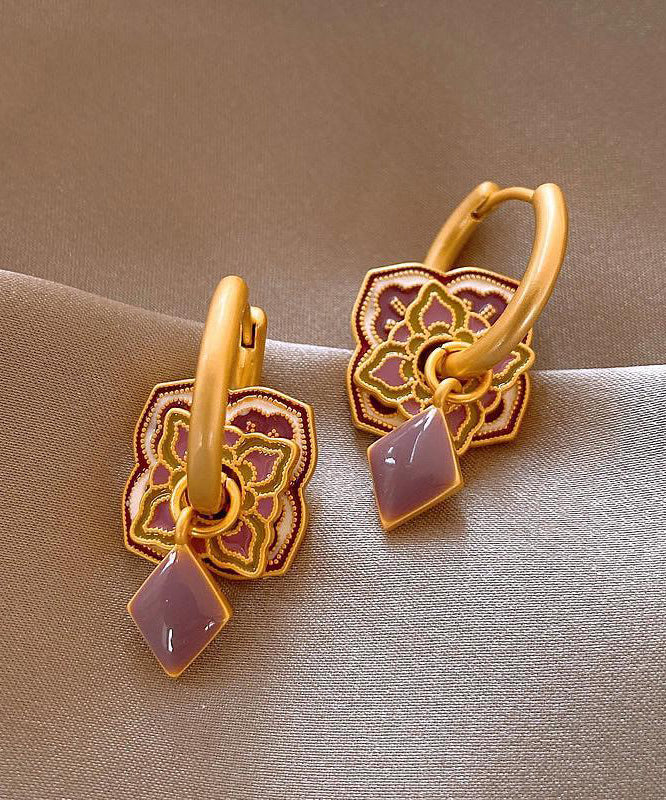 2026 New Purple Copper Alloy Enamel Hoop Earrings - Image 4
