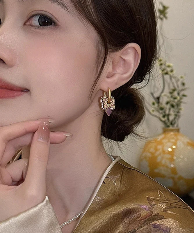 2026 New Purple Copper Alloy Enamel Hoop Earrings - Image 5