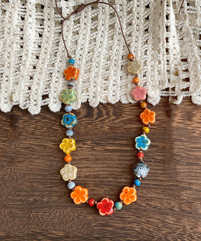 2026 New Rainbow Weave Ceramics Floral Gratuated Bead Necklace - Image 3