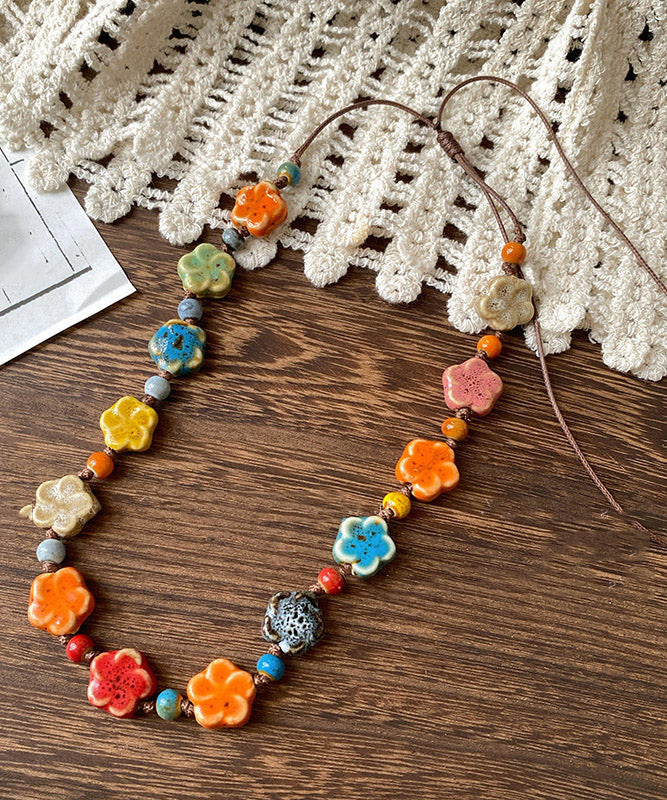 2026 New Rainbow Weave Ceramics Floral Gratuated Bead Necklace - Image 5
